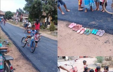 В индонезийской деревне впервые заасфальтировали дорогу(4 фото) В индонезийской деревне впервые заасфальтировали дорогу(4 фото)