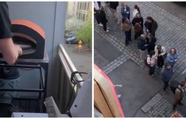В Норвегии мужчины продают пиццу прямо с балкона (1 фото + 1 видео) В Норвегии мужчины продают пиццу прямо с балкона (1 фото + 1 видео)